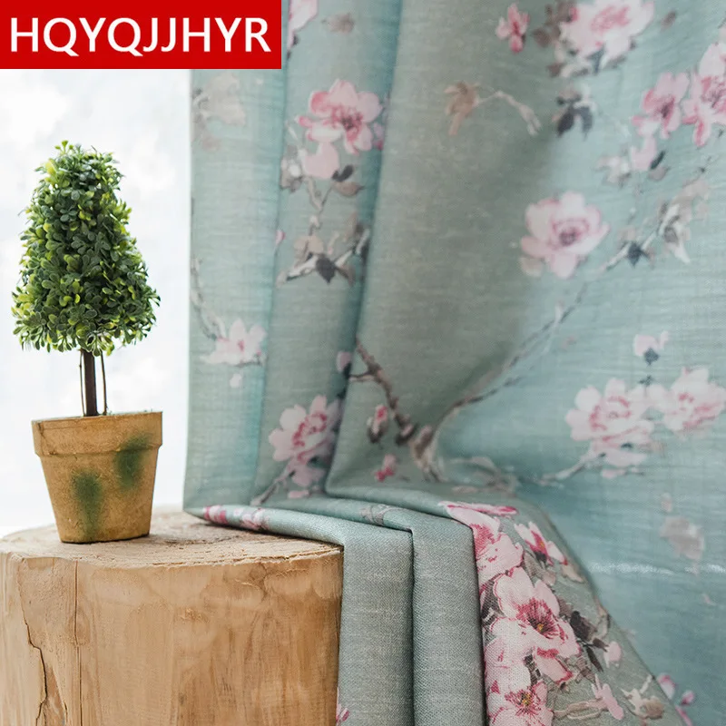 HQYQJJHYR Modern Minimalist Style Cotton and Linen Flower Design Bedroom Living Room Study Children's Room Kitchen Curtains