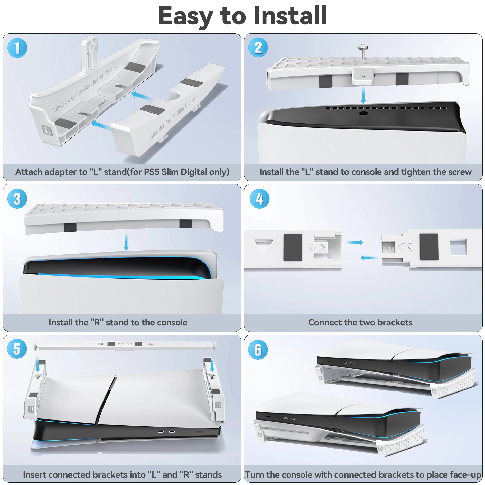 For PS5 Slim Horizontal Stand Dock Station with Fixed Screw Compatible With PS5 Slim Disc & Digital Edition Holder for PS5 Slim