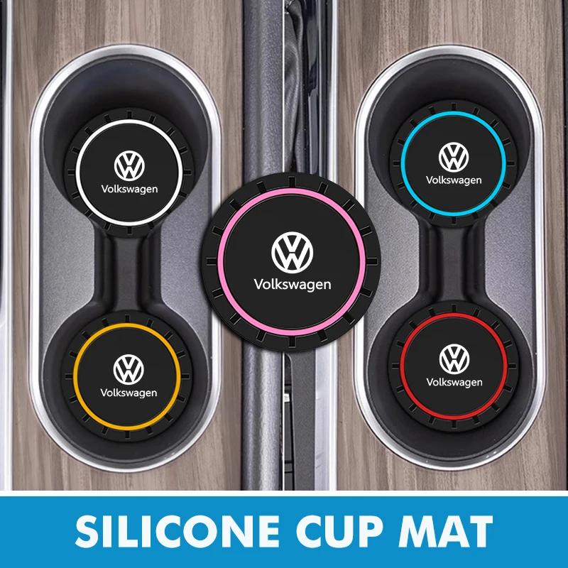 For Volkswagen 2pcs Car Cup Holder Insert Pad Emblem Coaster Anti-Slip Mat Scirocco Passat Polo B5 B6 B7 CC Tiguan Sharan Touran