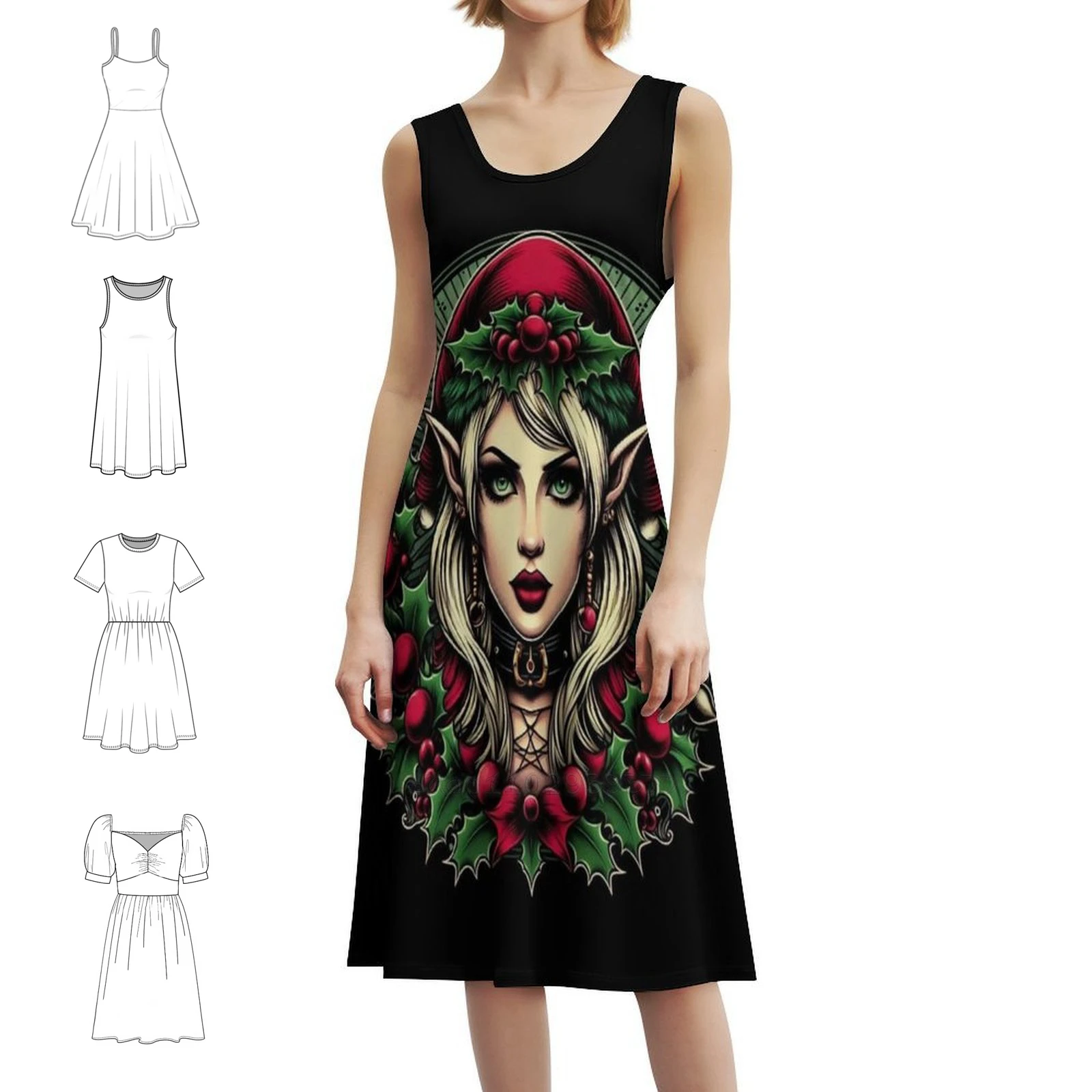 لطيف قزم عيد الميلاد # 3 فستان نسائي للحفلات ملابس الشارع العصرية المطبوعة ملابس النادي للإناث عيد الميلاد الفنية عطلة الفن عيد الميلاد #1