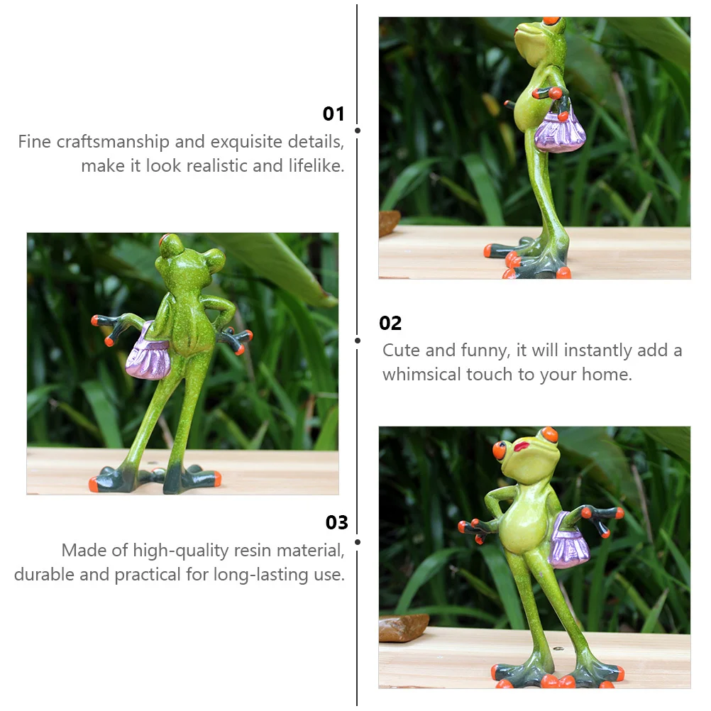 

1Pcs Resin Frog Ornament Creative Lady Carrying Handbag Desktop Garden Home Decoration Sculpture Animal Craft