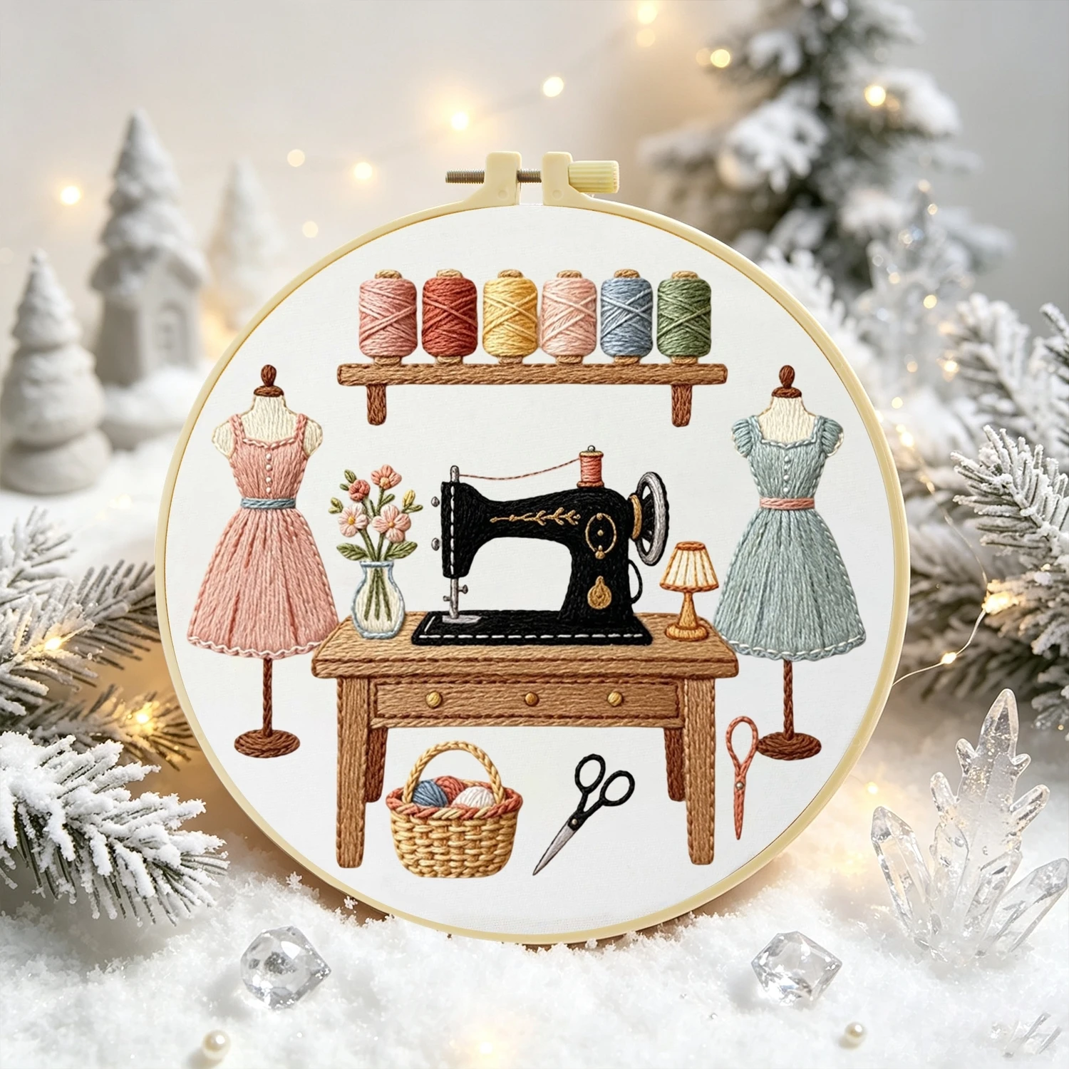 1 Set Nähmaschinen-Kleider DIY-Stickerei-Set für Anfänger, Stick-Starter-Kit, Kreuzstich-Kunstgeschenk, Nadelarbeiten – Detail 4