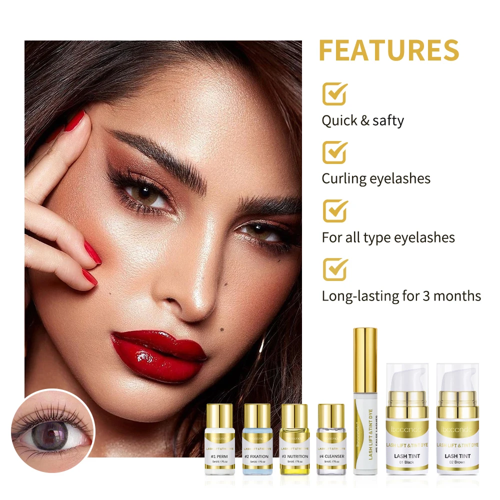 まつげパーマ＆染料キット、ナチュラルカーリングコールドパーマまつげ染めまつげ、女性用セミパーマネントカーリングまつげパーマキット