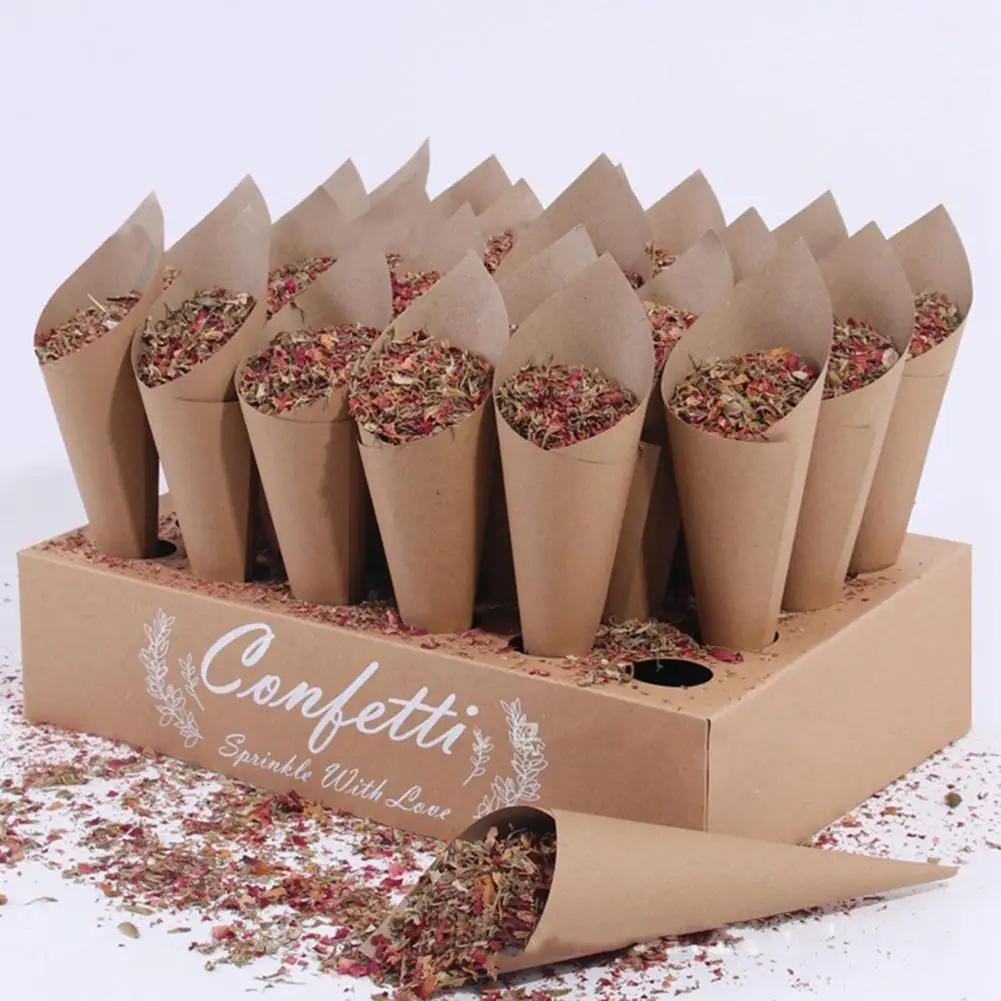 Practical 1 Set Beautiful Solid Wedding Paper Tube Confetti Cone Stand Tray Brown Color Confetti Tray 24 Holes Birthday Gift Box