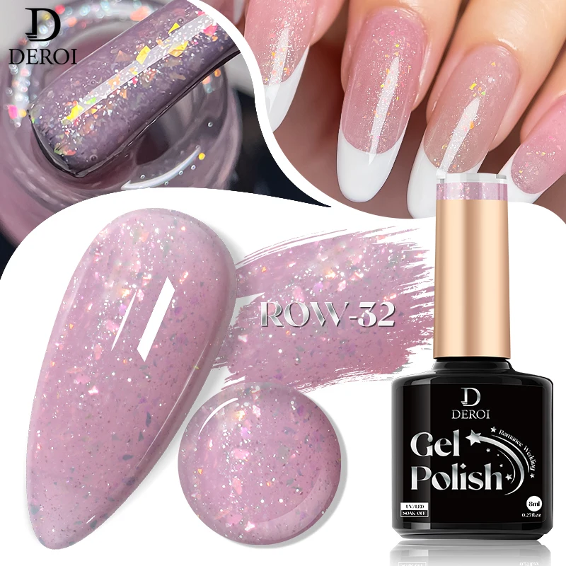 DEROI Glitter UV Gel Nail Polish Natural White Color Semi Permanent Nude Romance Wedding Soak Off Manicure Nail Art Decorations