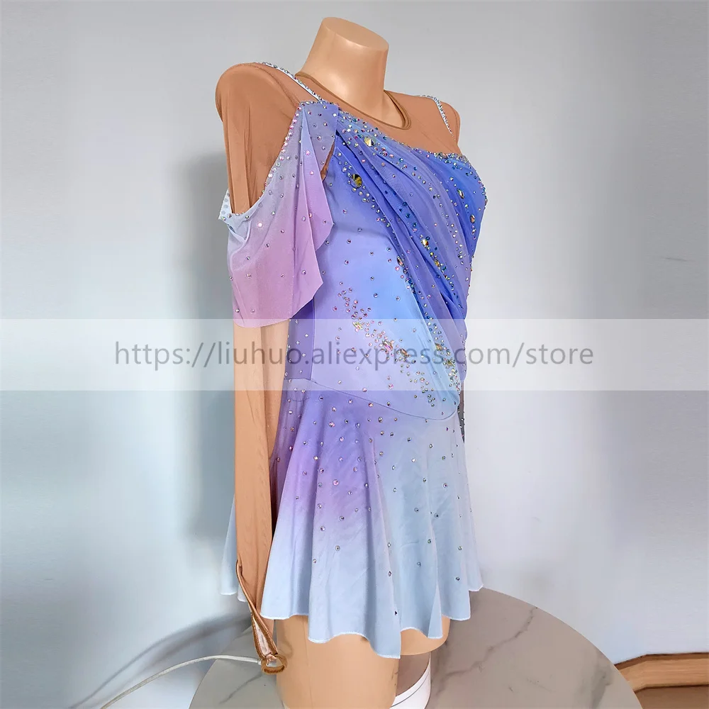 LIUHUO-Robe de patinage sur glace pour femmes et filles, Costume personnalisé, Performance, Compétition, Justaucorps, Roller, Violet, Dégradé, Adolescentes