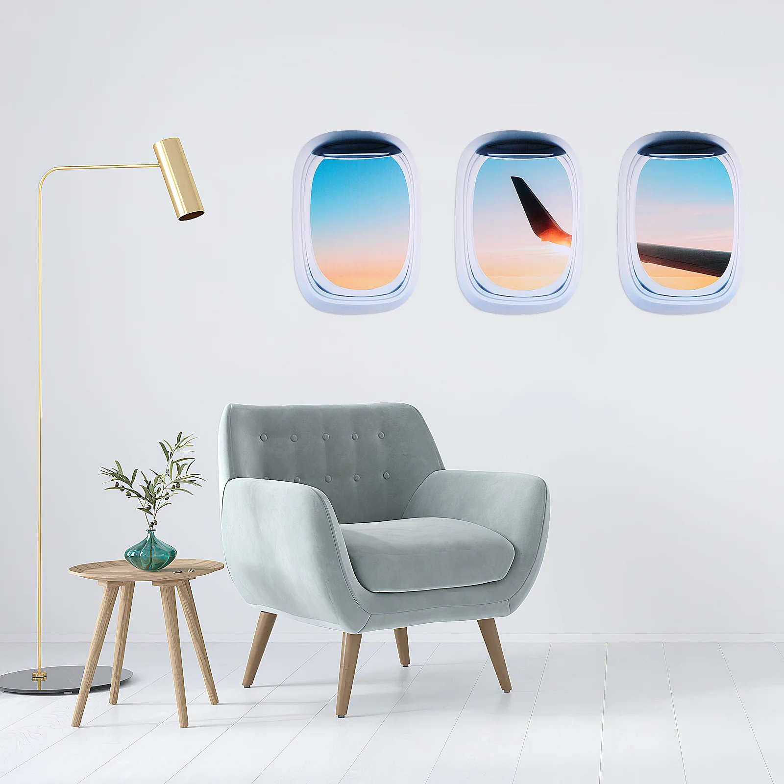 

3Pcs Three-Dimensional Combination Porthole Window Wall Stickers Creative PVC Landscape Wall Decals Removable for Home Office