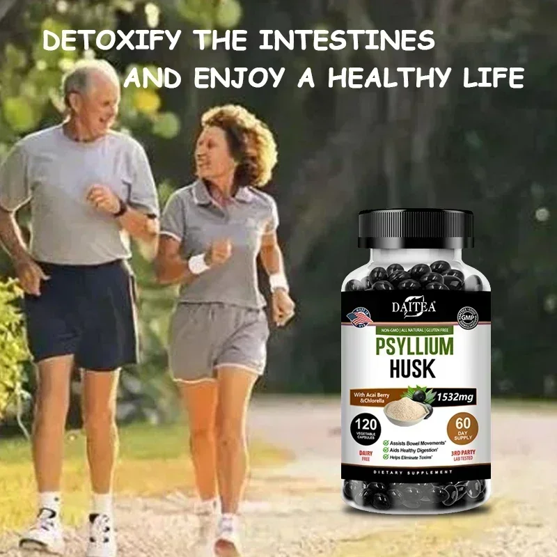 Psyllium Husk Capsules, Good for Gut Health, Cleansing, Detoxification, Digestive System, Non-GMO