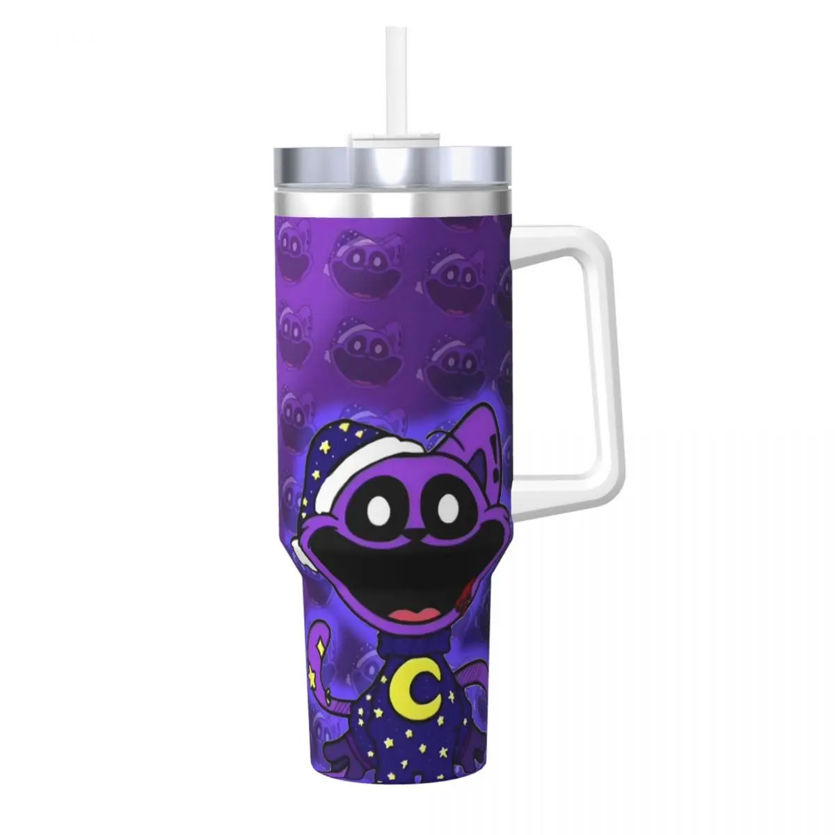 Stainless Steel Tumbler Smiling CatNap Dogday Mugs Cup With Straws Camping Cold and Hot Water Bottle Insulated Large Thermal Mug