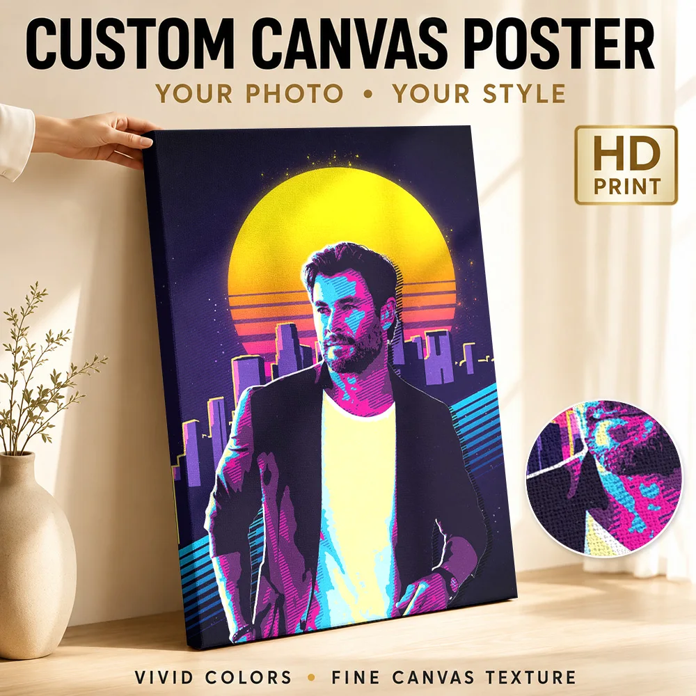 Chris Hemsworth Canvas Poster Personalized Photo Retro Music Wall Paintings Decoration for Bedroom Ready to Hang Gift for Fans