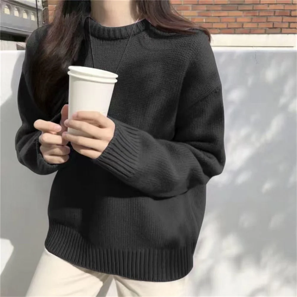 Fall Winter Fashion Pullovers Knitting Sweater White Orange Black Pullover Top Round Neck Long Sleeve Loose Sweaters Women Tops