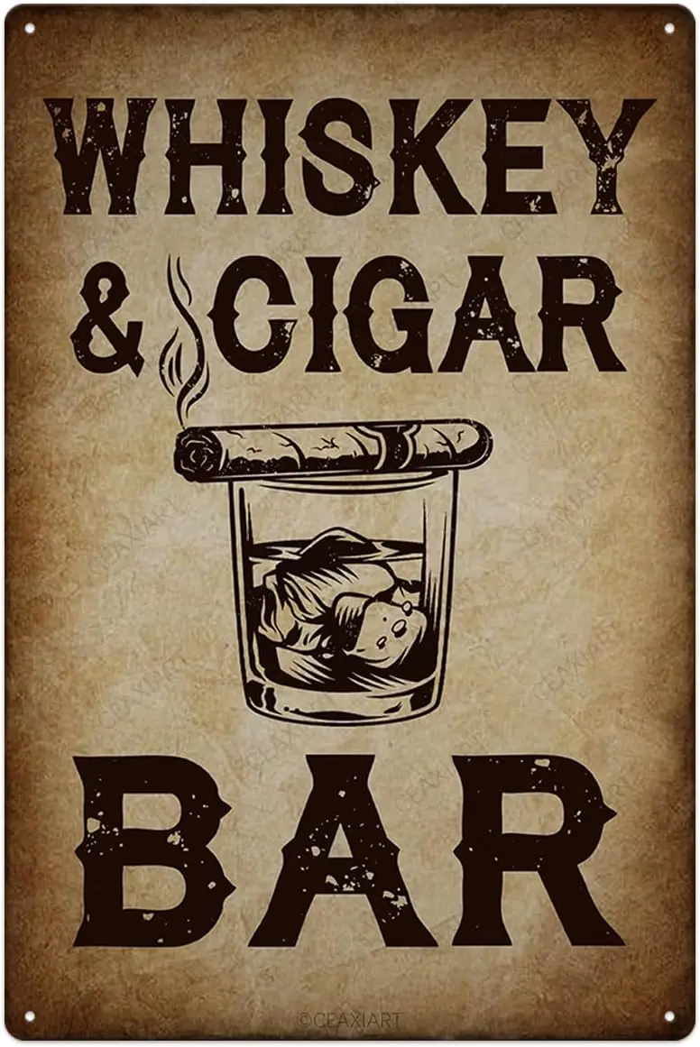 Whiskey Cigar Bar Metal Tin Sign Home Decor Retro Print Poster Rustic Vintage Cafe Kitchen Pub Garage Man Cave Club Wall Art