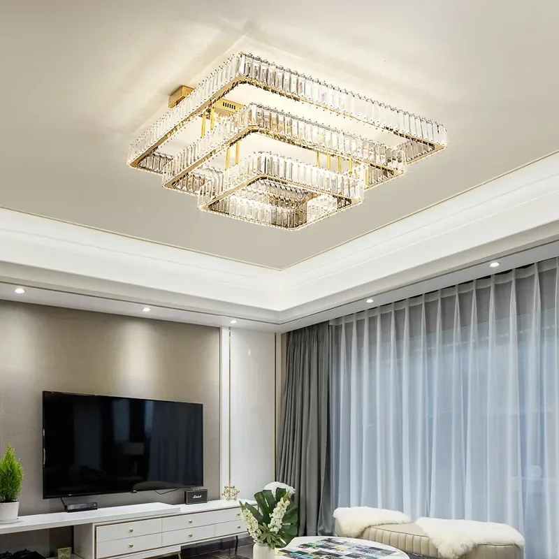 Luxury Foyer Led Ceiling Lights Lustre Crystal Ceiling Chandelier Led Dimmable Ceiling Lamp For Bedroom Deco Indoor Lighting