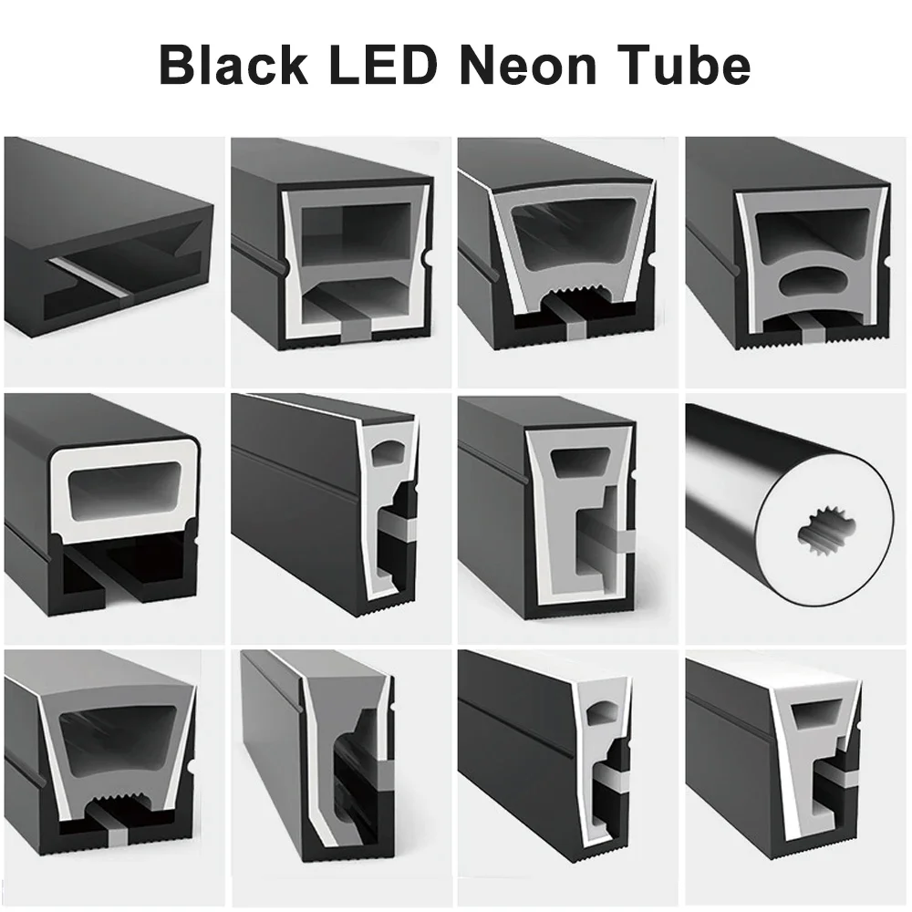 Black LED Neon Silica Gel Tube Diffuser Soft Rope IP67 Waterproof for WS2812B SK6812 WS2811 5050 RGB Flexible Strip Light