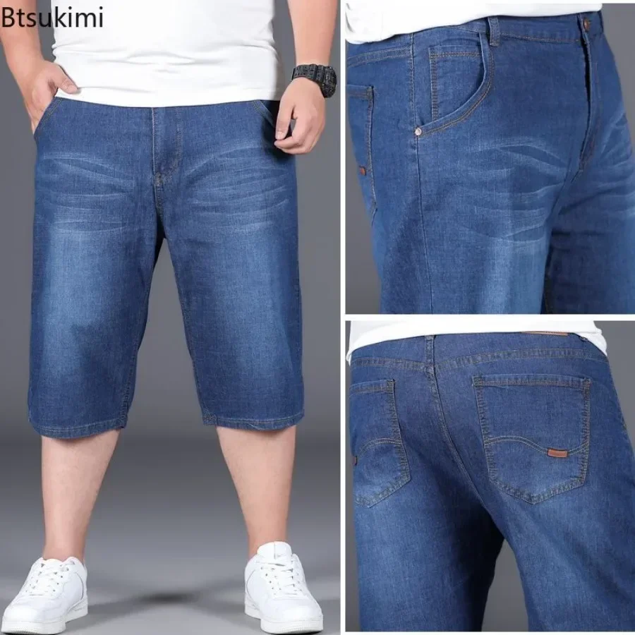 Short en denim fin pour homme, grande taille 28-50, été, haute élasticité, décontracté, court, homme gras, 03 tendance, polyvalent