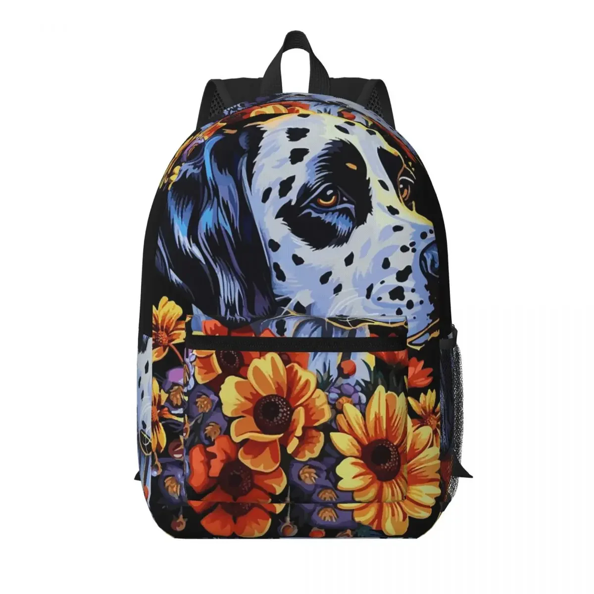 Dalmatian Dog And Flower Background Student Backpack School Bag Hiking Travel Daypack for Men Women Bookbag Shoulder Bags