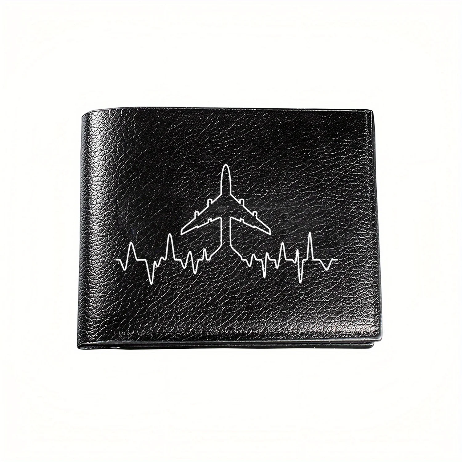 Airplane Heartbeat Line Art Design Business Mens Casual Elegant Simple Practical Quality Wallet Stylish Printing Graphic Creativ