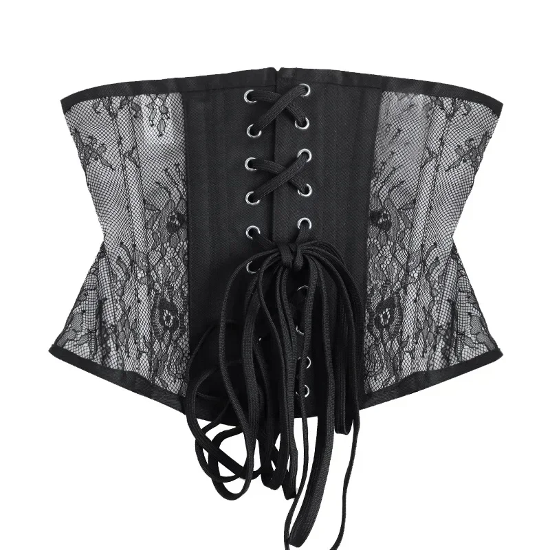 Корсет в стиле стимпанк, топ под грудью, кружевная сетка, короткий торс, бюстье, готический формирователь в виде песочных часов, моделирующий ремень, тренажер для похудения талии