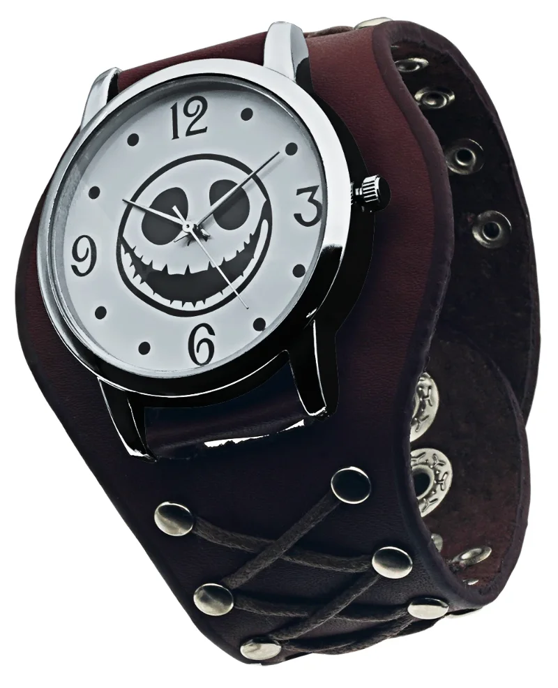 Black Brown Strap Leather Strap Nightmare Cartoon Skull Quartz Men's Watch Casual Waterproof Sports Watches for Men