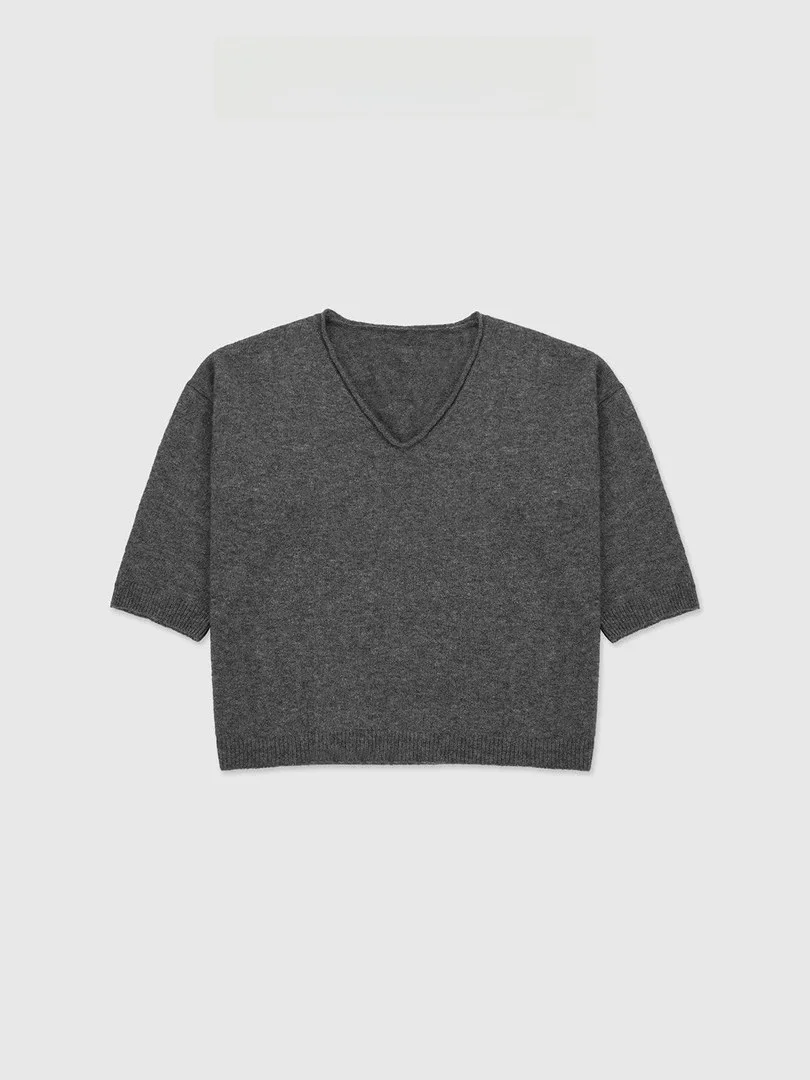 

Faionable Casual Silk Camere Knitwear ort Sve V-Ne Color Commute Sle BFFAB05HK by Tang Jialing Sister