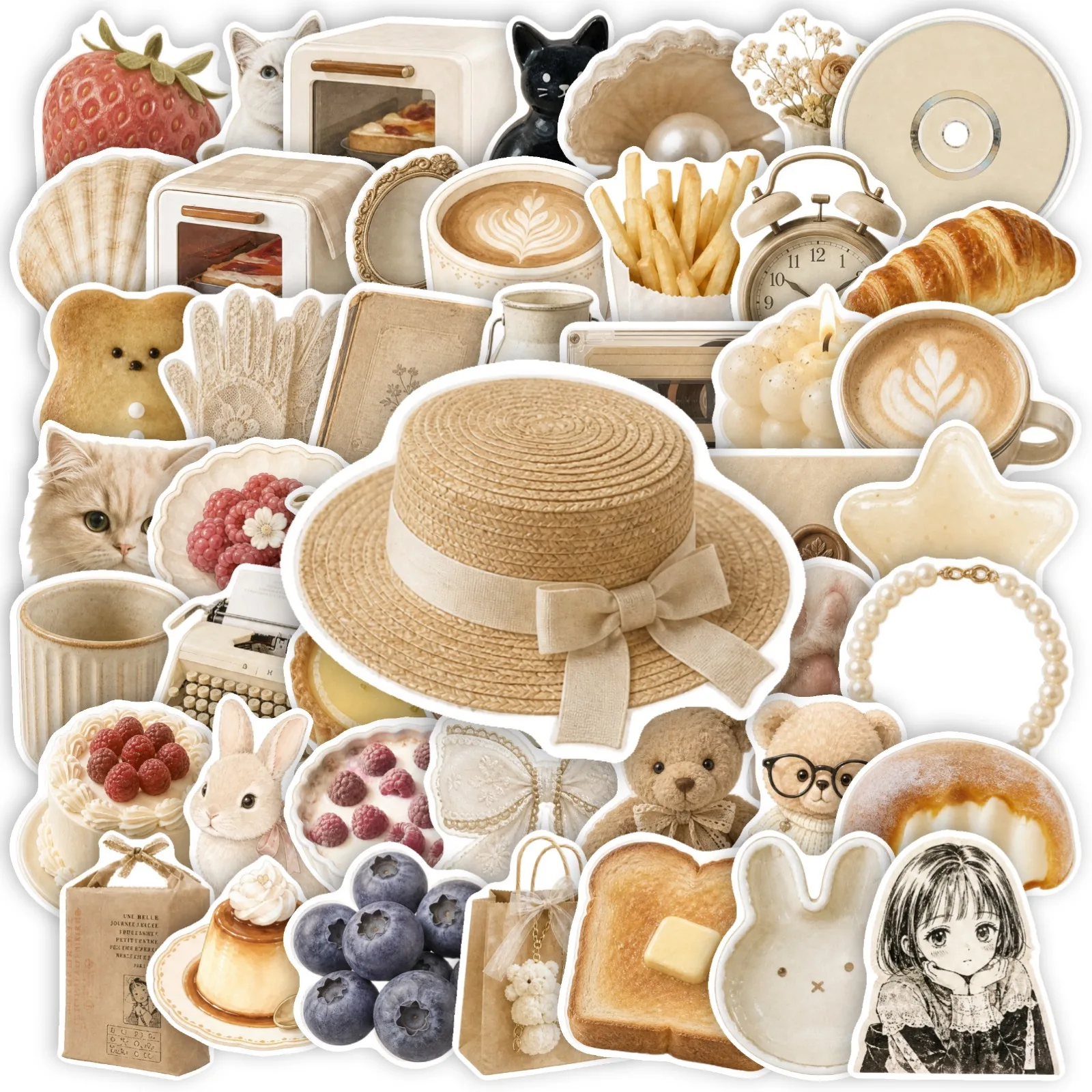 50 Pcs Korean Ins Salt Style Journal Stickers Bakery Food Toy Animal Waterproof Vinyl Decals for Phone Laptop Gift
