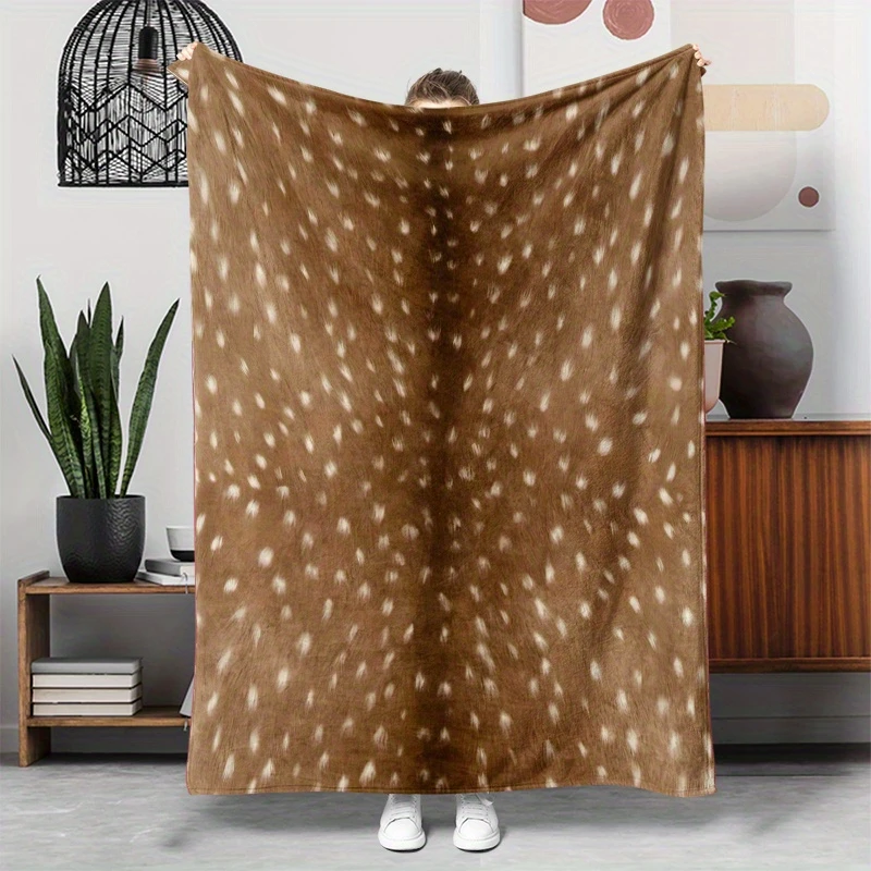 Brown Base Light Antelope Spot Throw Blanket,Warm Living Room,Office Layer,Sofa Cover,Birthday Anniversary Home Casual Gift