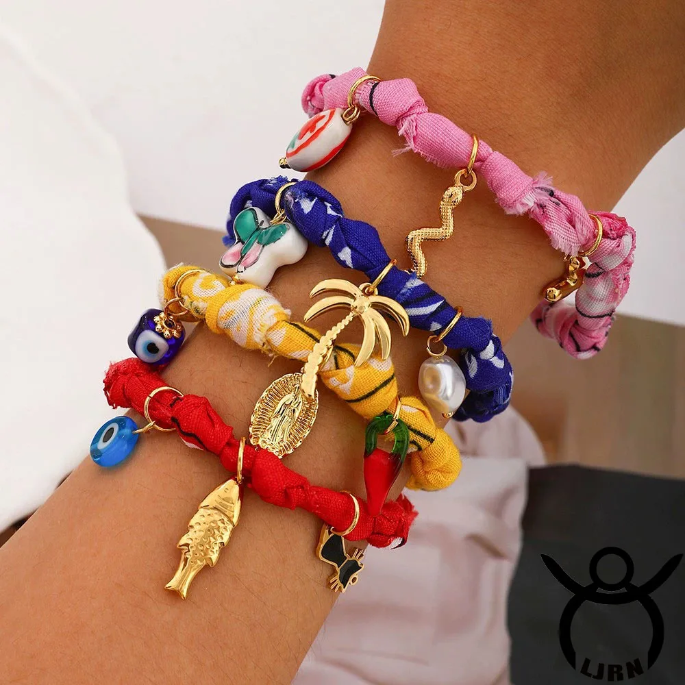 

2025 New Stainless Steel Bracelet Colorful Summer Beach Silk Scarf Handmade Enamel Flower Shell Bangle Accessories Women Jewelry