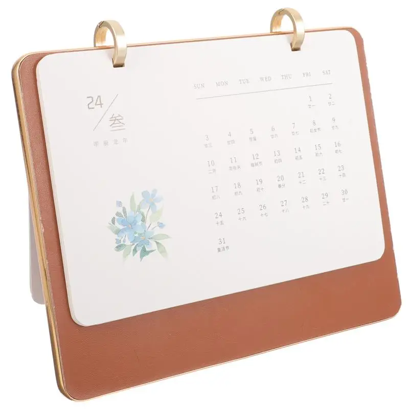 

Table Calendar Wood Base Desk Calendar Ornament 2024 Monthly Calendar Home Office Desktop Planner Manual Page Turning