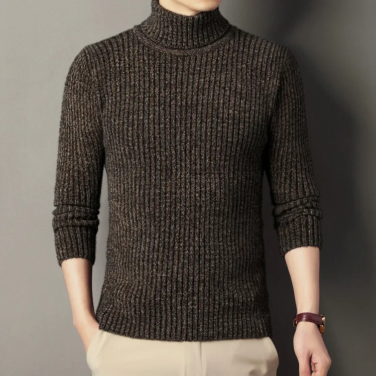 

Осень-зима 2025, новая мода, мужской однотонный тонкий повседневный модный простой базовый вязаный свитер с воротником и длинными рукавами, пуловер