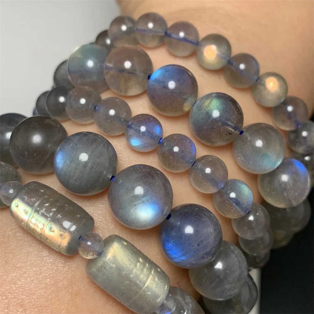7.4-11.5MM Natural Yellow Blue Light Labradorite Bracelets Women Grey Labradorite Strands Bracelet Happy Healing Beads Rock Pet