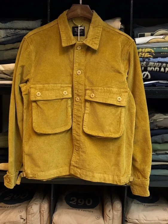 

High-End Japanese Sle Corduroy Men's irt Loose Vintage Hong Kong Sle Workwear Jaet Autumn New Arrival Button up