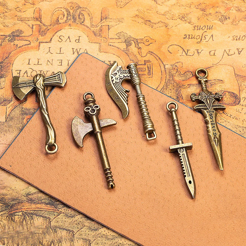 3 Pcs/Lot Antique Bronze Axe Sword Charms Pendant for Men Viking Medieval Necklace Accessories Jewelry Gifts`