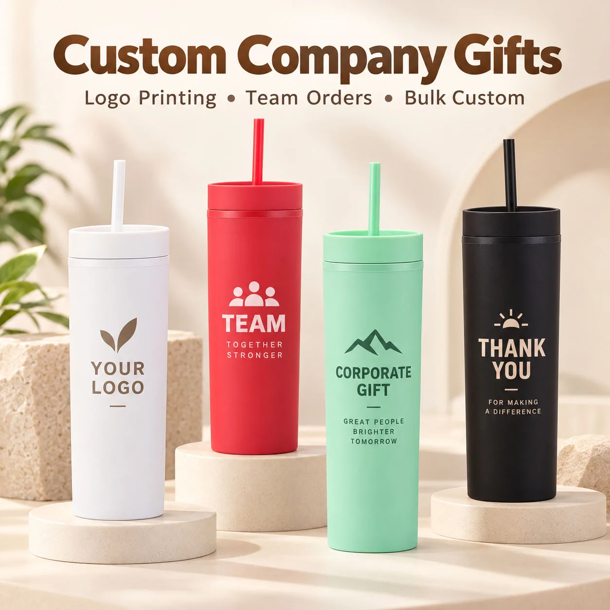 Custom Tumbler Cup Personalized Straw Cup Double Wall Plastic Travel Mug with Logo Printing Corporate Team Gift Bulk Drinkware