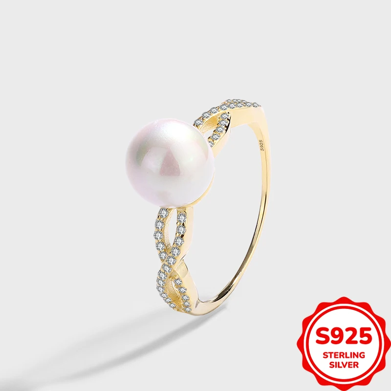 

Fashionable and Versatile Authentic S925 Silver Cross Hollow Pearl Women's French Wedding Ring