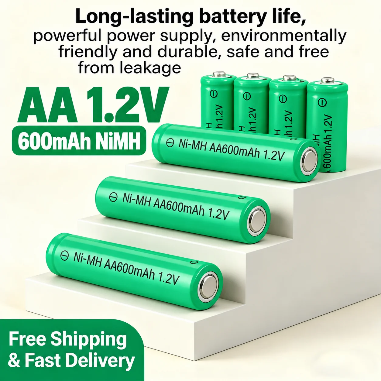 Rechargeable AA Batteries 1.2V 600mAh NiMH Cell for Solar Garden Lights, LED Torch, Shaver, Wireless Mouse, Microphone