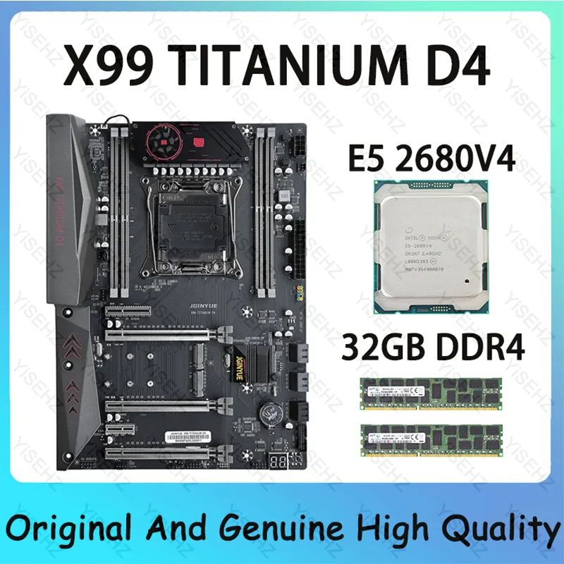 X99 Motherboard Set Intel LGA 2011-3 With E5 2680V4 CPU 2*16GB=32GB 2400Mhz DDR4 S M.2 NVME SATA USB3.0 Server X99 TITANIUM D4