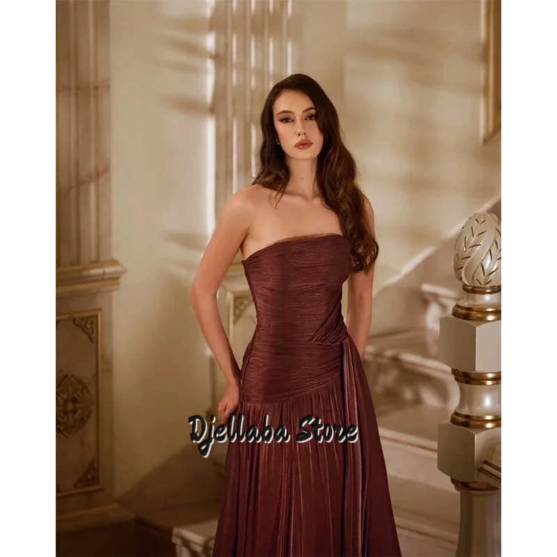 

Mermaid Strapless Pleat Shiny Brown Evening Dresses Formal Party Gowns for Women Sleeveles Elegant Prom Gown Customize
