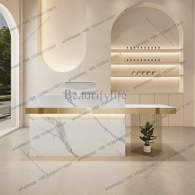 Factory Direct Sales French Cream Style Luxury Reception Desk Minimalist Beauty Salon Medical Beauty Clinic Reception Desk Premi