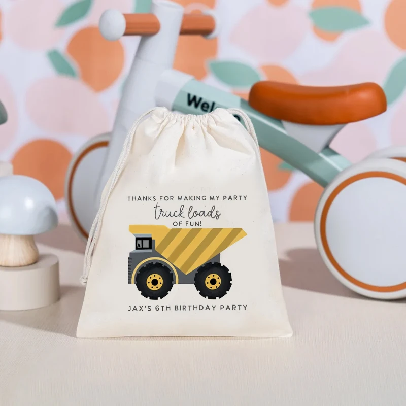 Bolsas de dulces con temática de camión de construcción personalizadas, bolsa de regalo de cumpleaños personalizada para niño y niña, carga de camión divertida para decorar fiestas infantiles, 5 uds.