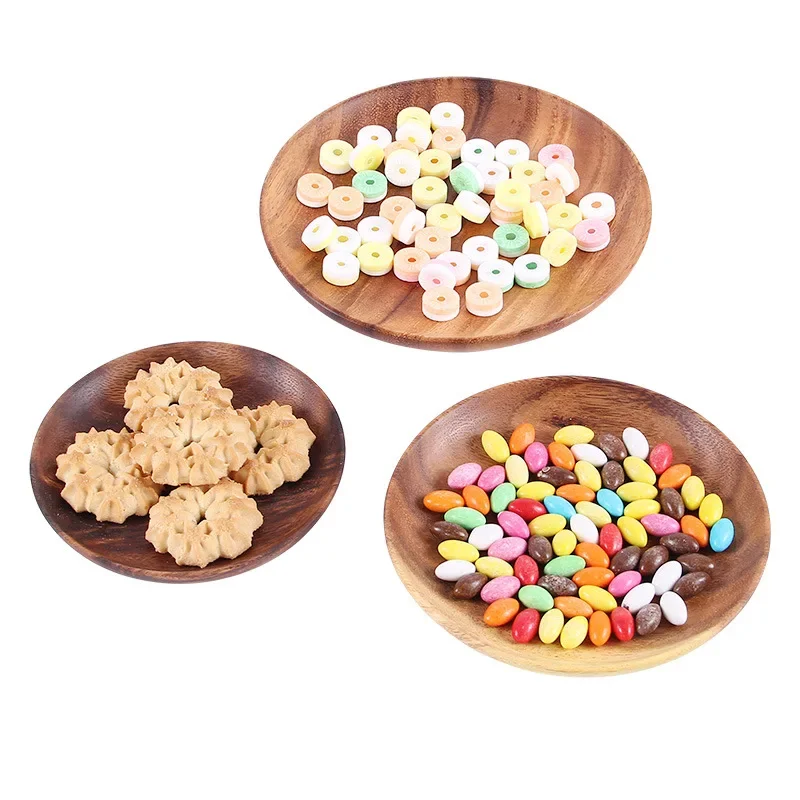 

HeMu Wooden Plate Premium Acacia Wood Round Plates Cake Dessert Fruit Serving Small Sushi Food Dishes Plate Set Wooden Tableware