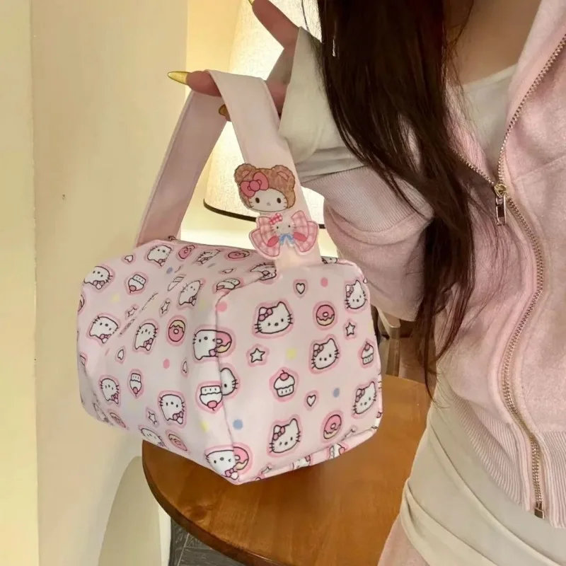 

2026 Cute Cartoon Hello Kitty Portable Cosmetic Bag Large Capacity Travel Toiletries Storage Bag 3D Hand-held Cosmetic Bag Gift