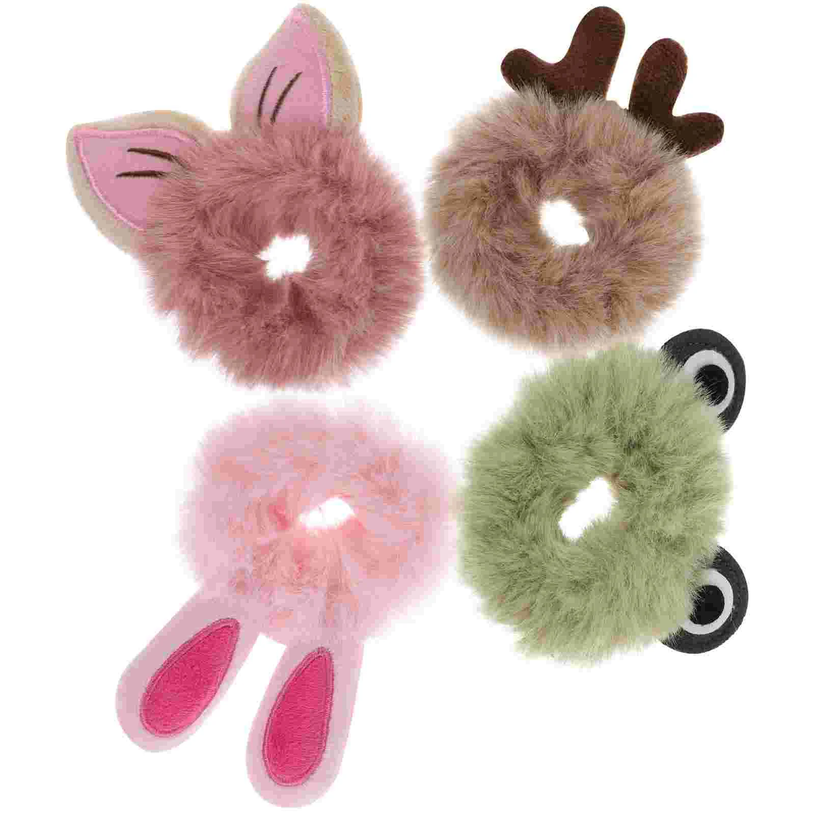 

4 Pcs Hair Ring Cute Plush Tie Bride Girl Accessories Holder Fabric Fuzzy Scrunchies
