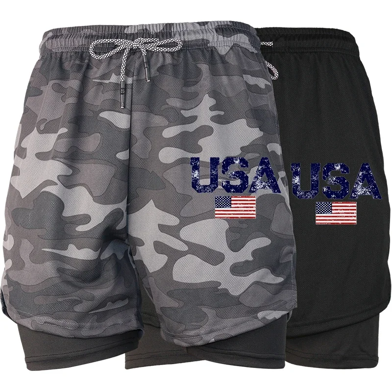 

Hot 2-in-1 Jogging Shorts Men Quick Dry Breathable Liner Gym Fitness Athletic Running Workout Training Sports Pants Gear