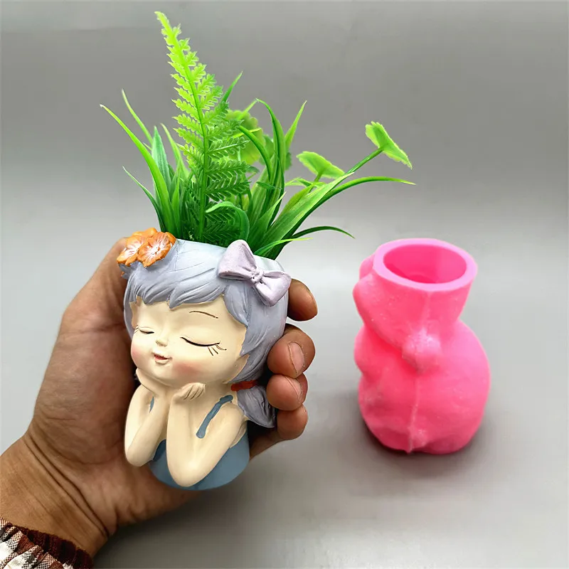 Hands on Face Girl Flower Pot Silicone Mold Flip Gypsum Resin Concrete Dropping Glue DIY Handmade Crafts Ornament - view 2