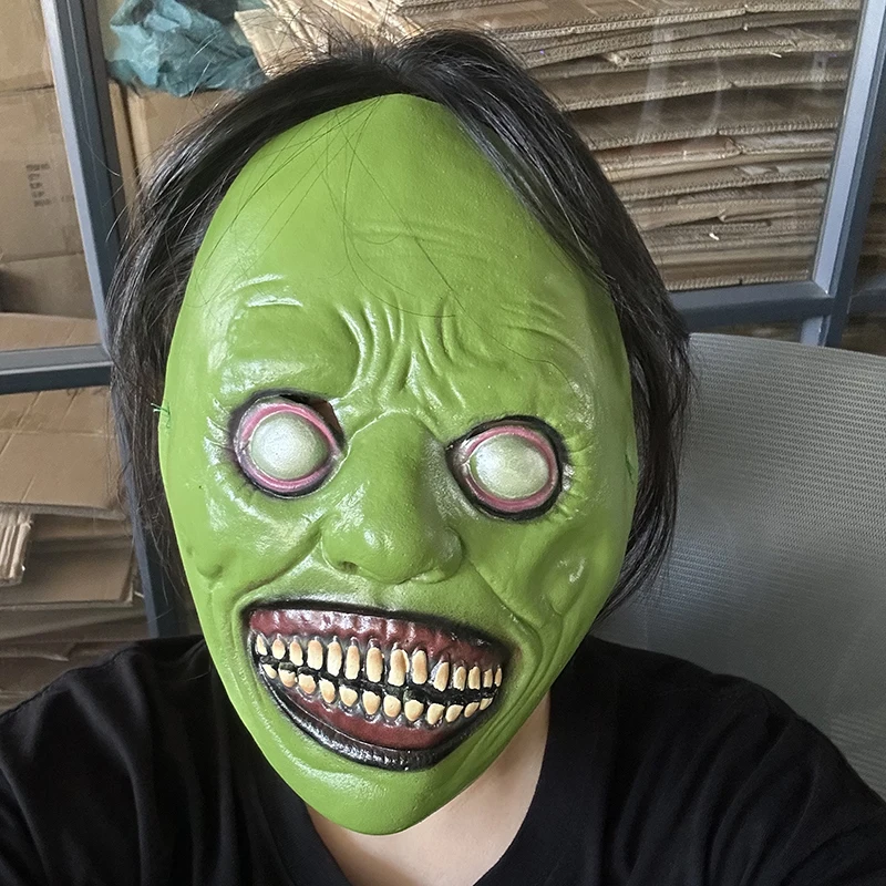 1 قطعة الأخضر الأبيض هالوين زاحف يبتسم الشر شيطان قناع الدعامة منزل مسكون دور اللعب تزيين اكسسوارات الحفلات DIY بها بنفسك المورد