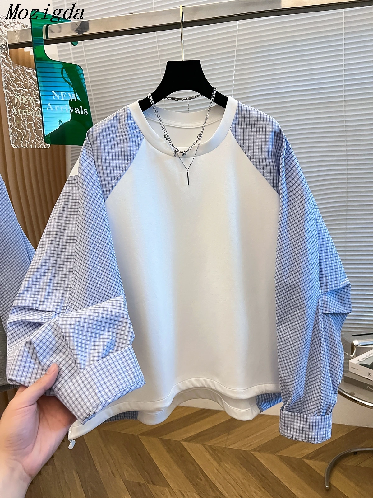 

Autumn Patchwork Plaid Long Sleeve Hoodie T Shirt Women Korean Loose Pullover Woman Hoodie Ladies Tops
