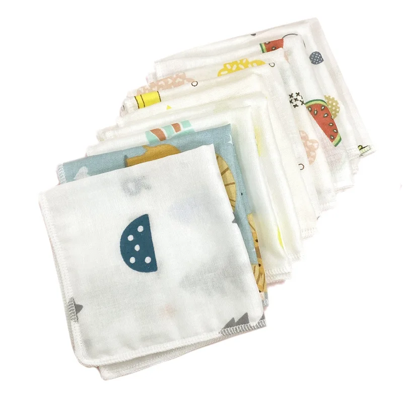 25 * 25cm High-density Double-layer Gauze Handkerchief, Shower and Face Towel, Cartoon Printed Gauze Square Towel, Feeding Towel