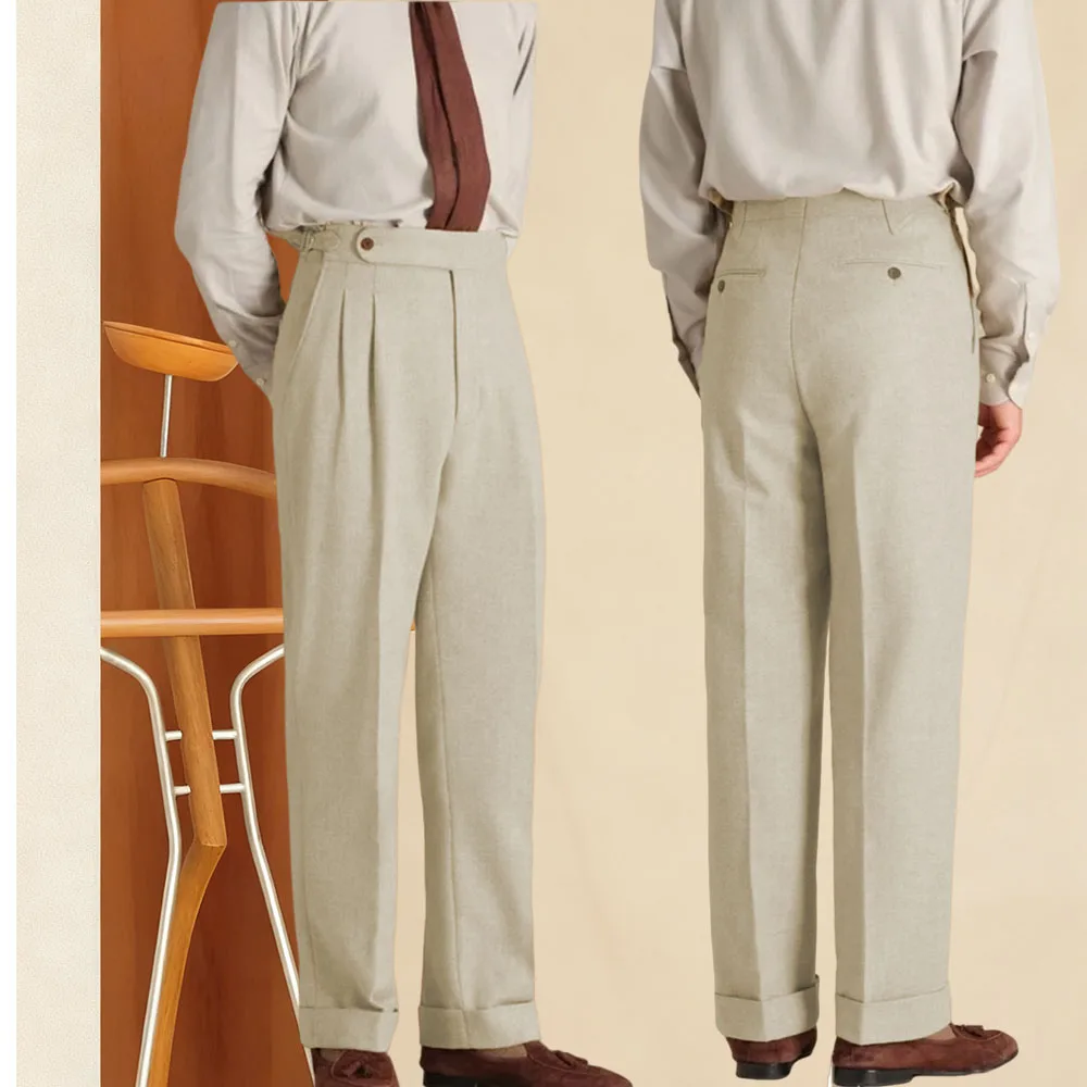 الرجال مستقيم الساق دعوى السراويل مزيج الصوف الإيطالي رجل عارضة السراويل البيج الرجال السراويل أسود براون سميكة الصوف السراويل لخريف شتاء