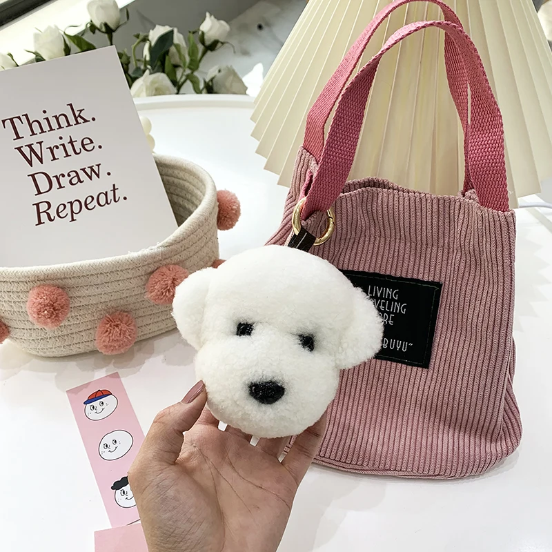 New Women Real Sheep Fur Dog Puppy KeyChain Charm Fashion Dolphin Plush Car Keychain Bag Pendant Party Gift Jewelry Trinket