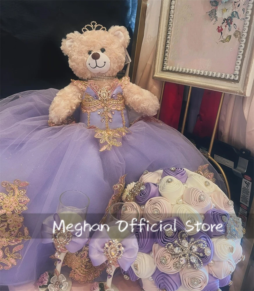 

Purple Special Link For Personalized Quinceanera Teddy Bear Dress Exquisite Appliques Crystal